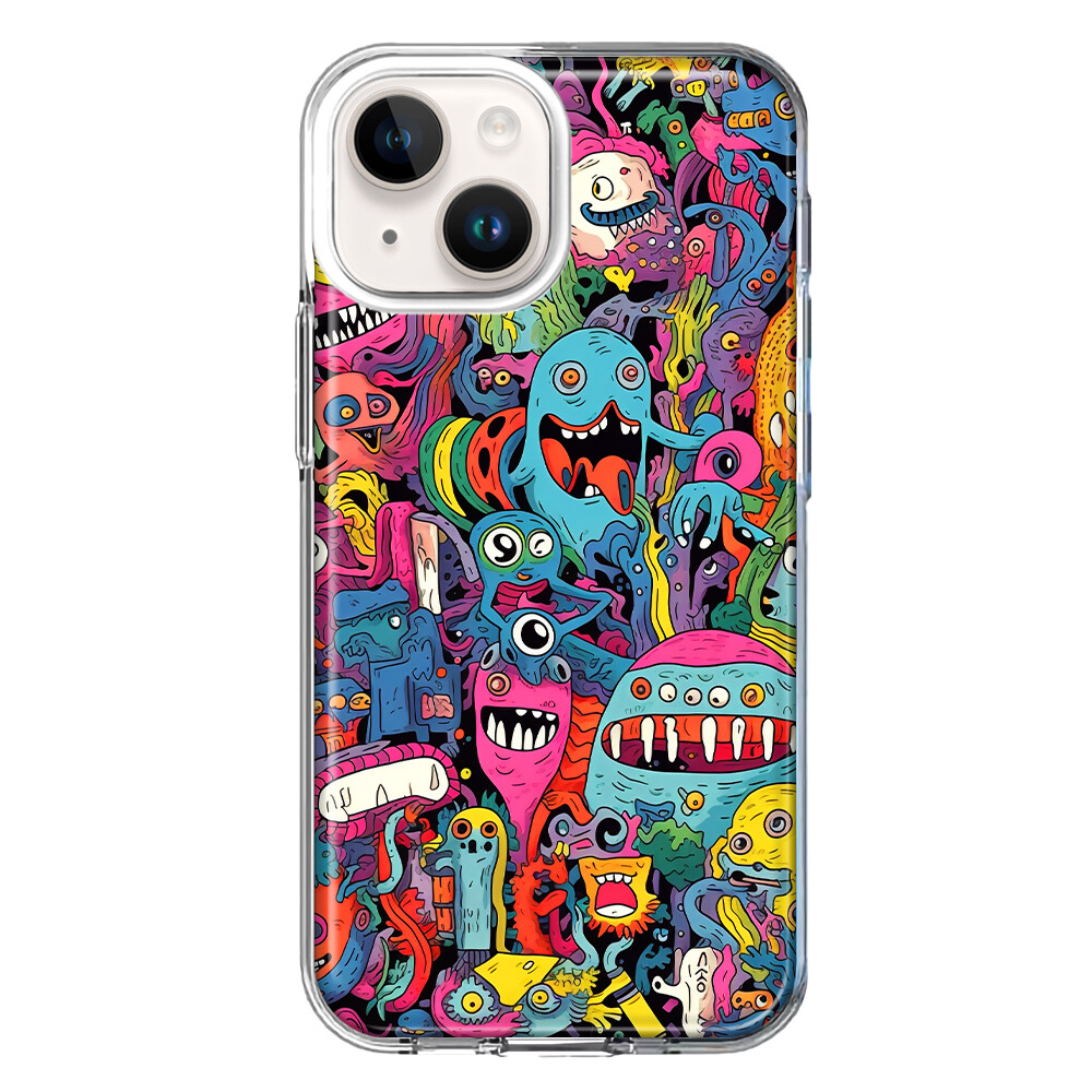 For Apple iPhone 14 Plus Shockproof Case Psychedelic Aliens Characters