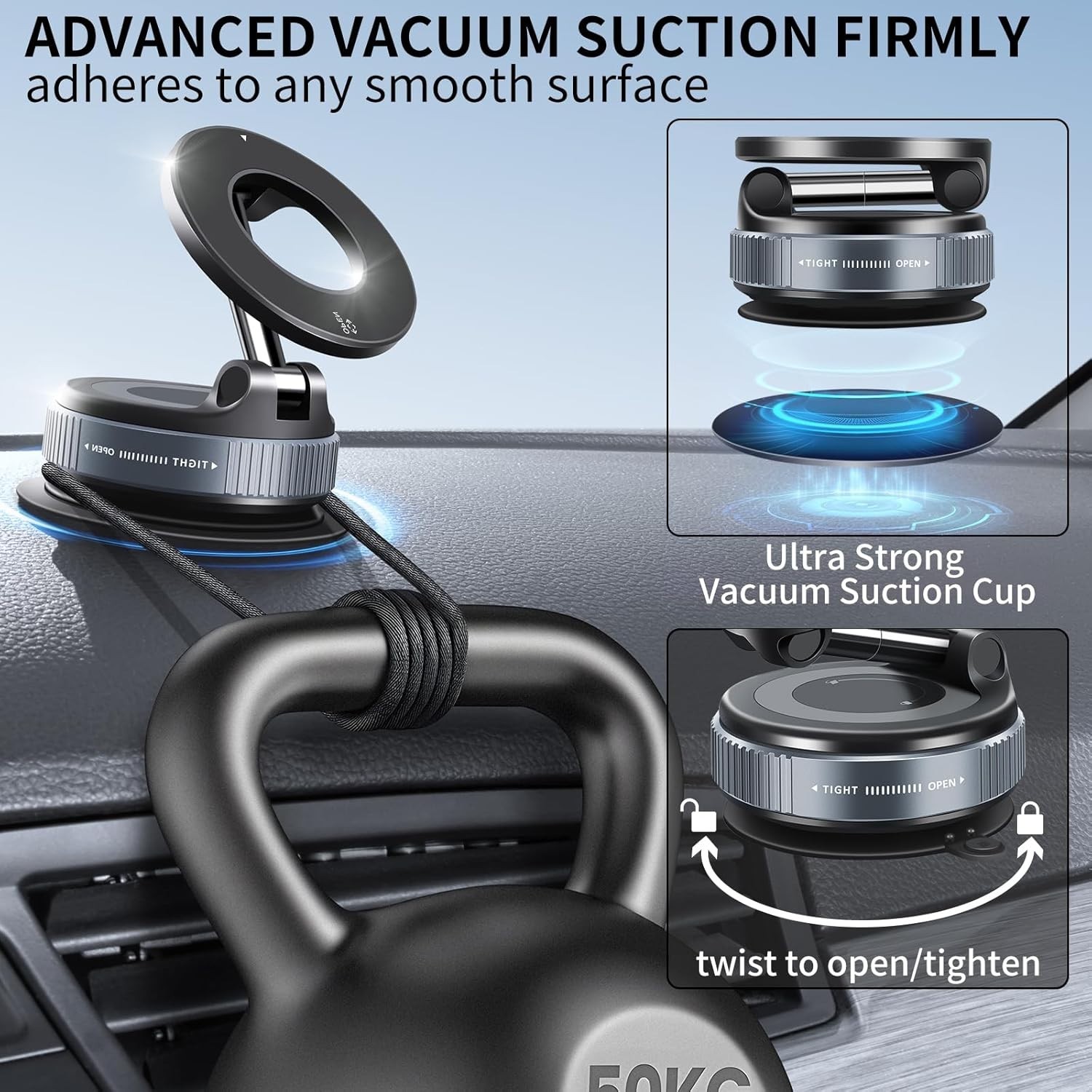 360° Adjustable Magnetic Vacuum Suction Cup Car Phone Holder Mount for MagSafe