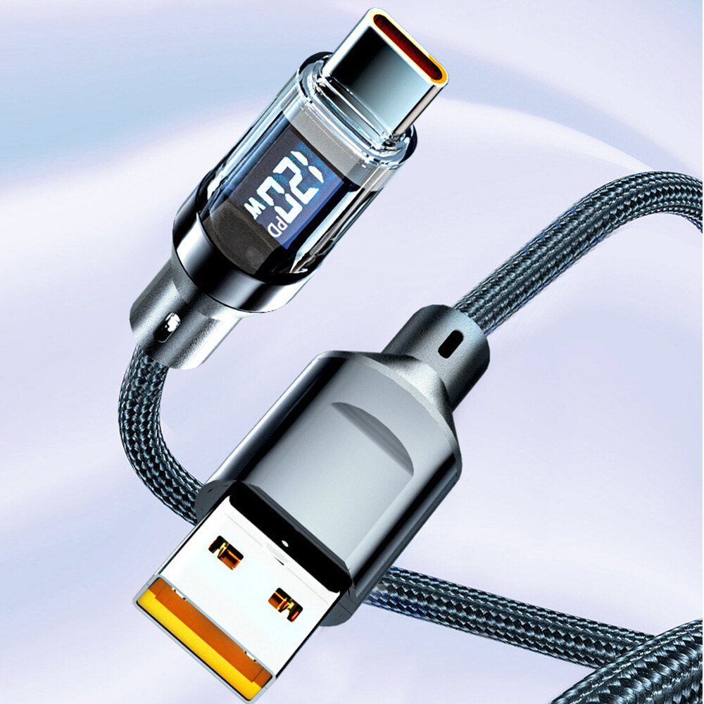 120w Super Fast USB Type-C Charging Braid Phone Charger Lead with Display LOT