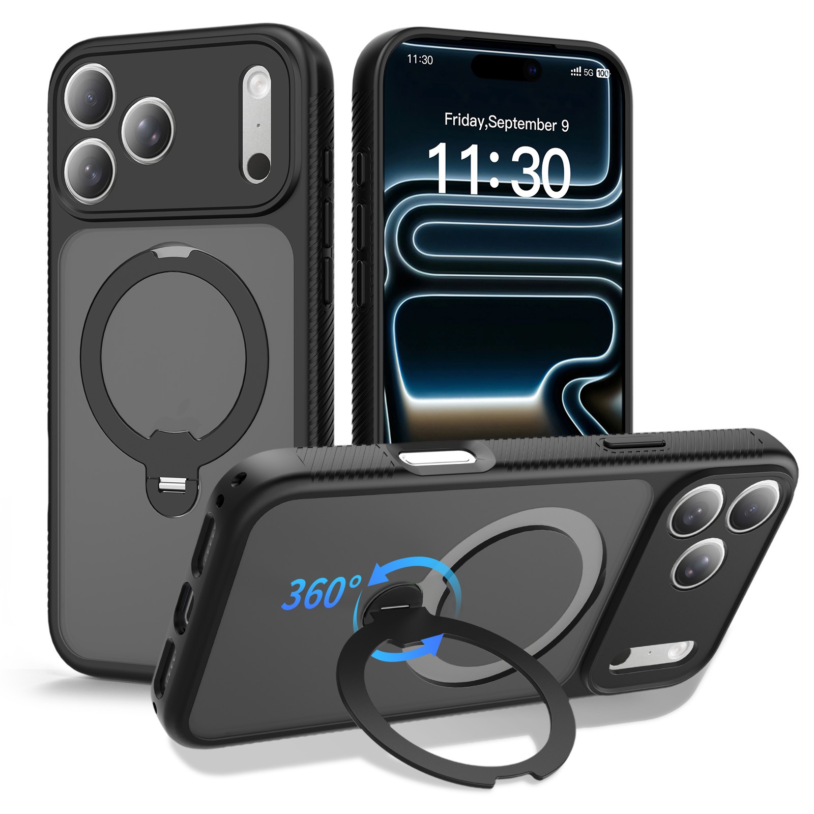 For iPhone 17 16 Pro Max 17e 16e Air Mag Safe Case with Rotating Stand + Screen