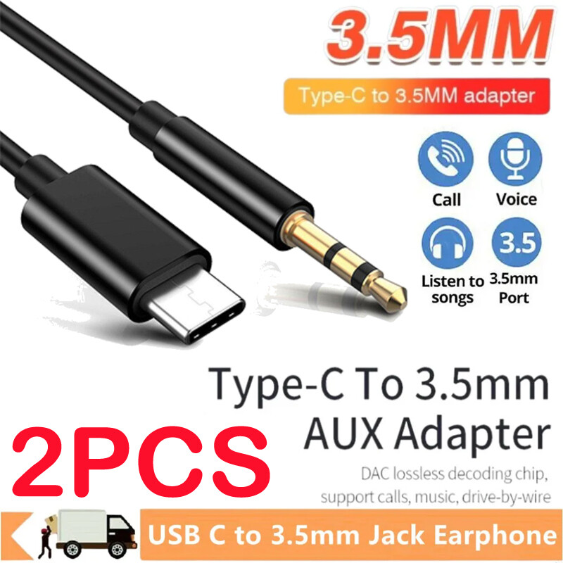 2X TypeC to Aux Cable USB Type-C Male To 3.5mm Cord Car AUX Music Audio Adapter