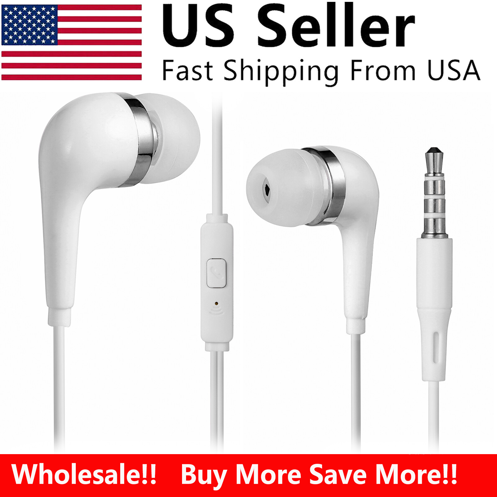 Bulk Wholesale White 3.5mm Headset In-Ear Earbuds Earphones Headphones with Mic
