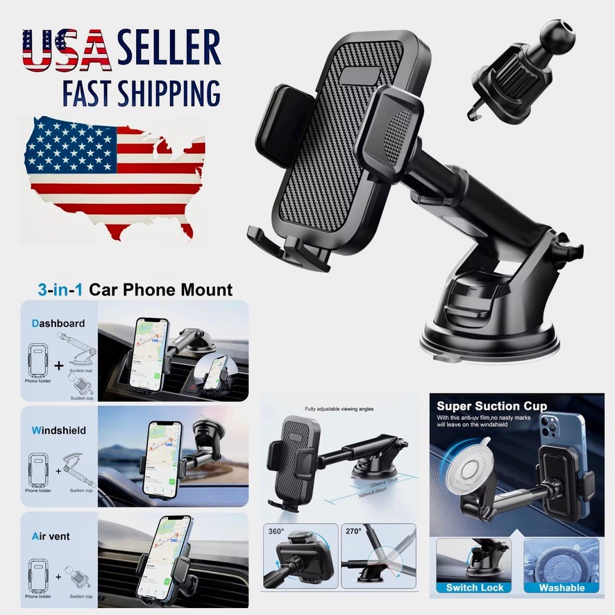 Mobile Cell Phone Holder Car Mount Universal 360° Windshield Dashboard Air Vent