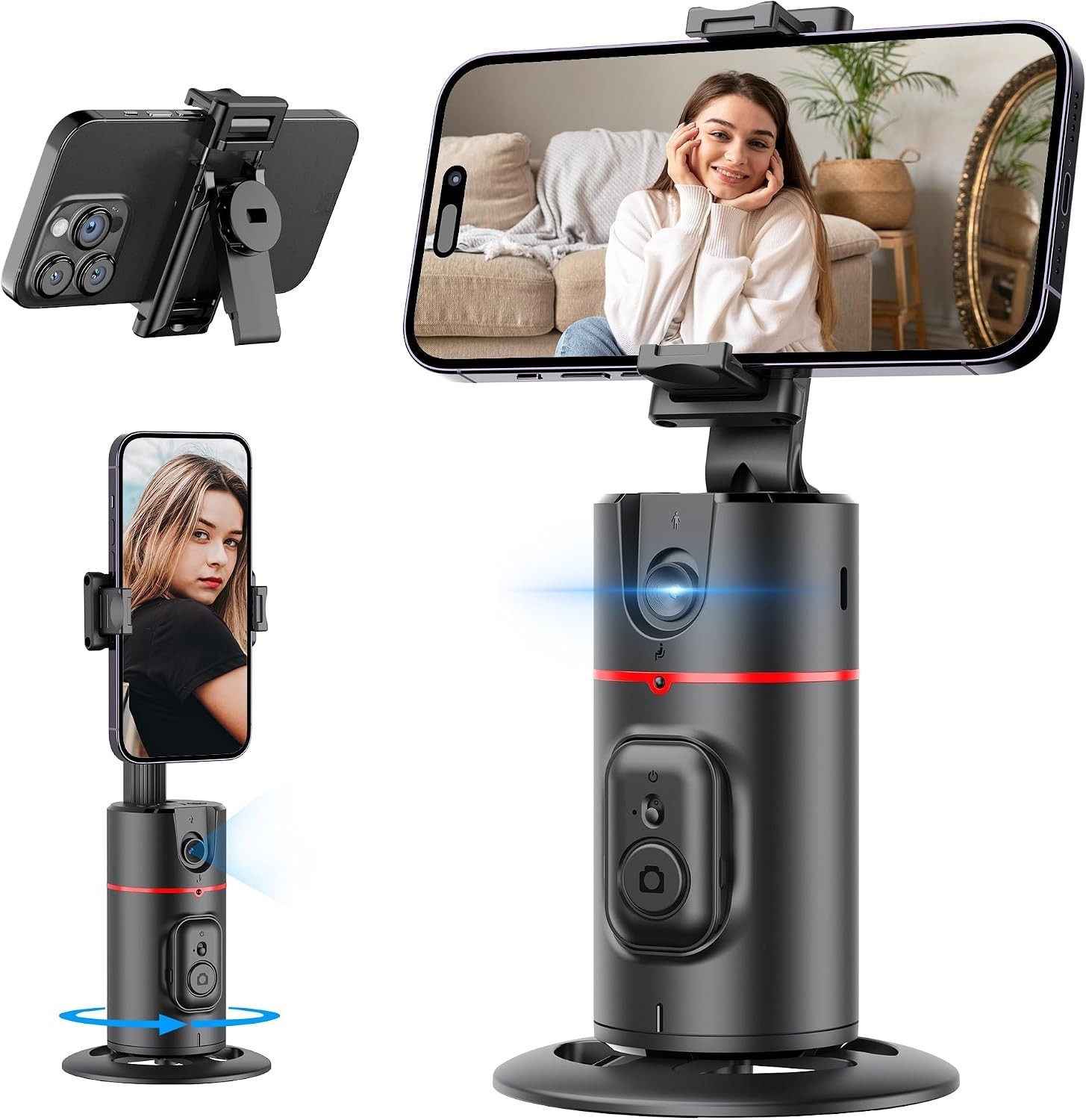 Auto Face Tracking TriPod, No App, Phone Holder + Remote, 360° Rotation Foldable