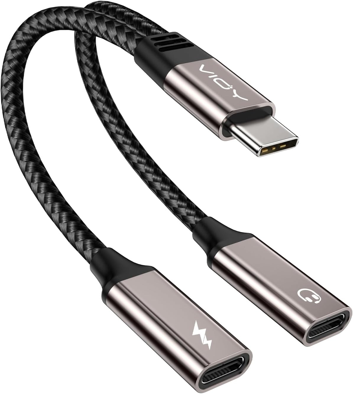 USB C Splitter 1 in 2 Out, Dual USB-C Headphone and Charger Adapter with PD 60W