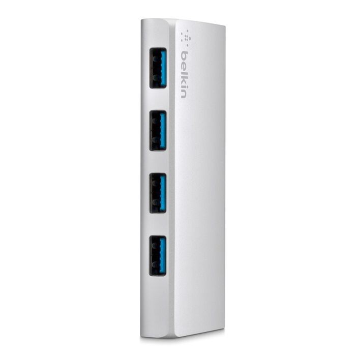 Belkin USB 3.0 4 Port Hub + USB-C Cable (Certified Refurbished) – Silver