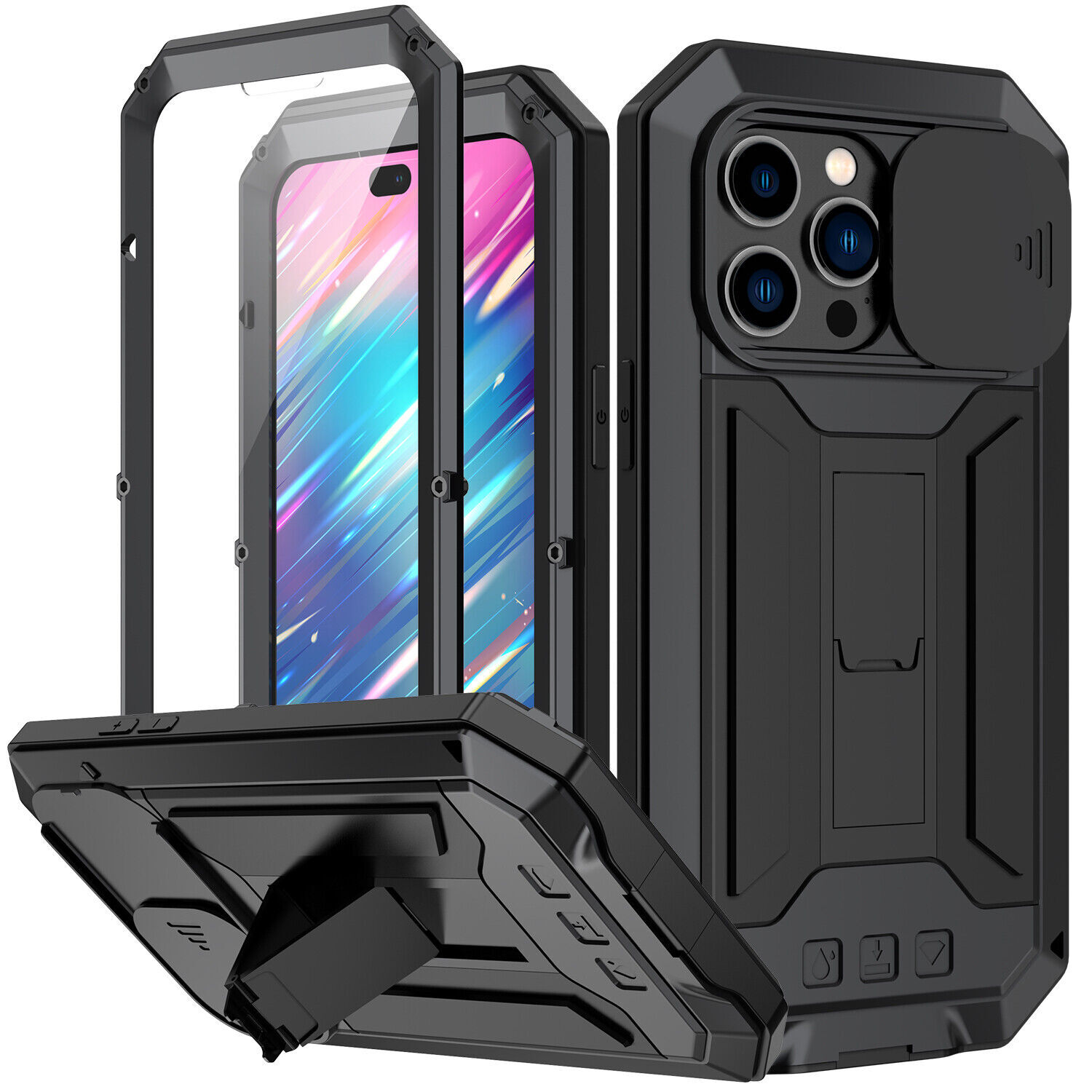 For iPhone 16 15 14 13Pro Max Case Shockproof Aluminum Gorilla Glass Metal Cover