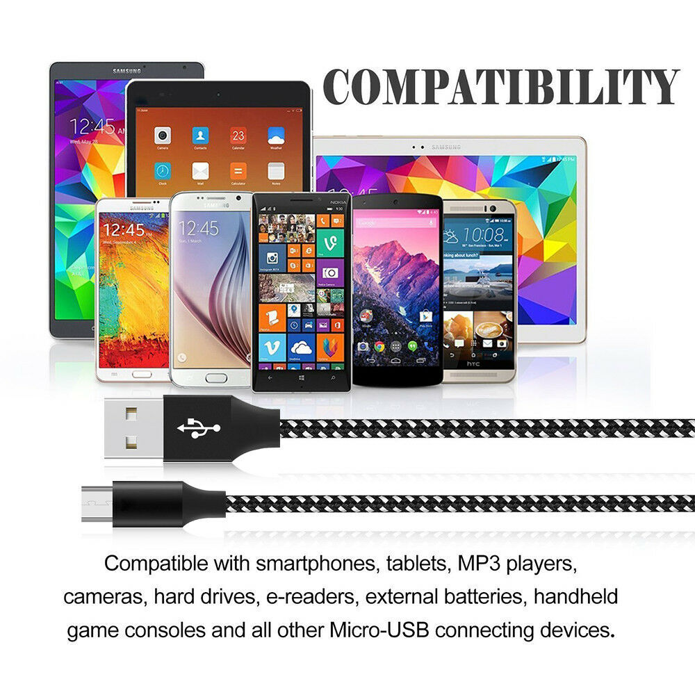 Micro USB to USB A Cable Android Charger Braided Cord For Samsung Google LG LOT