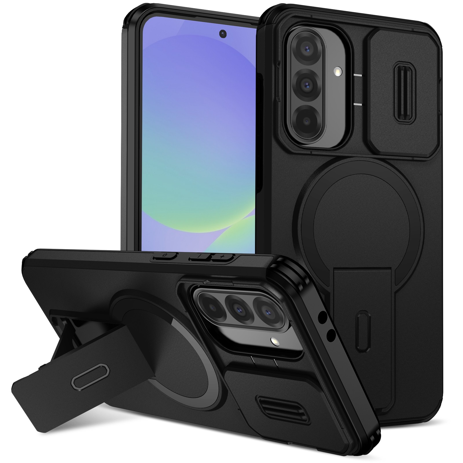 For Galaxy A15/A16/A26/A36 5G Shockproof Magnetic Slide Camera Stand Rugged Case