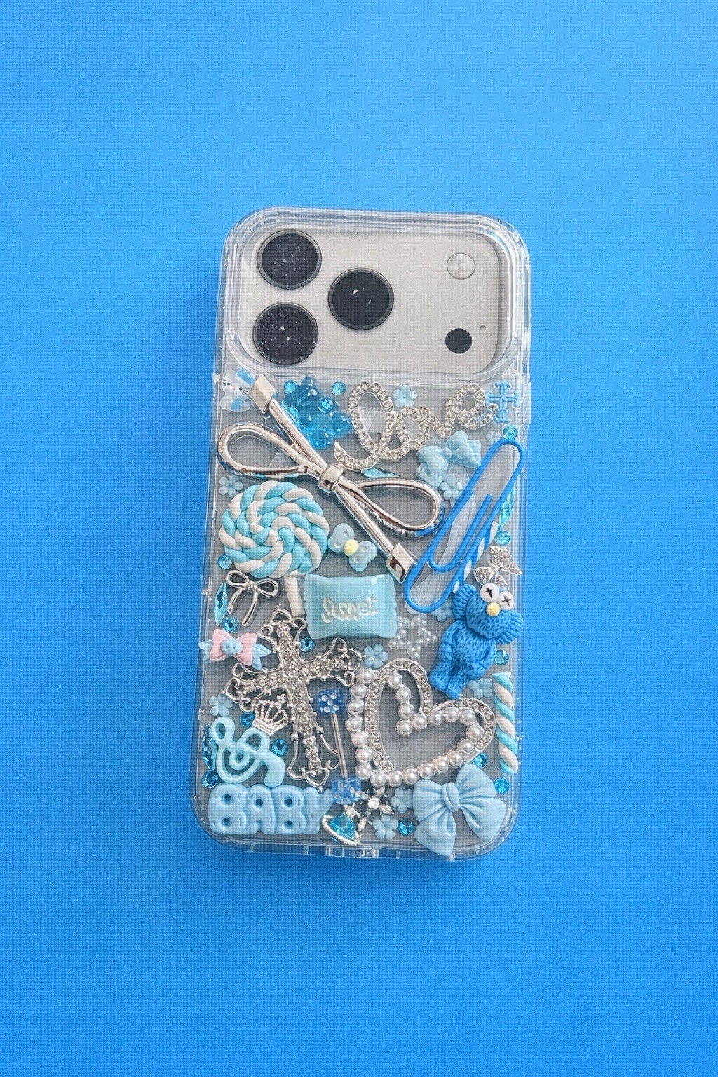 Blue Jewelled Decorative Rigid Plastic Back Case for iPhone 17 Pro Max