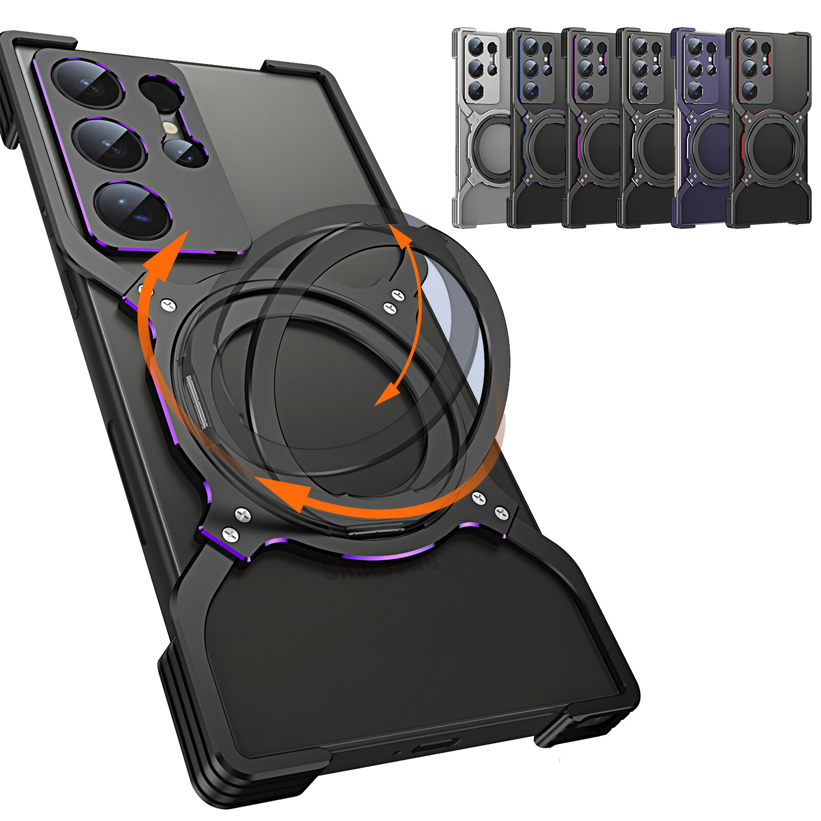 For Samsung Galaxy S24 S23 Ultra Metal Bumper Case with Mag Safe Rotated Stand