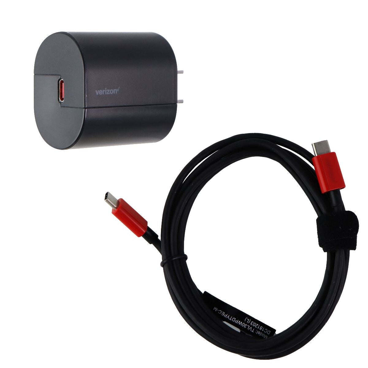 Verizon 30W Fast Charge USB-C Wall Adapter with 6-Foot USB-C Cable – Black/Red