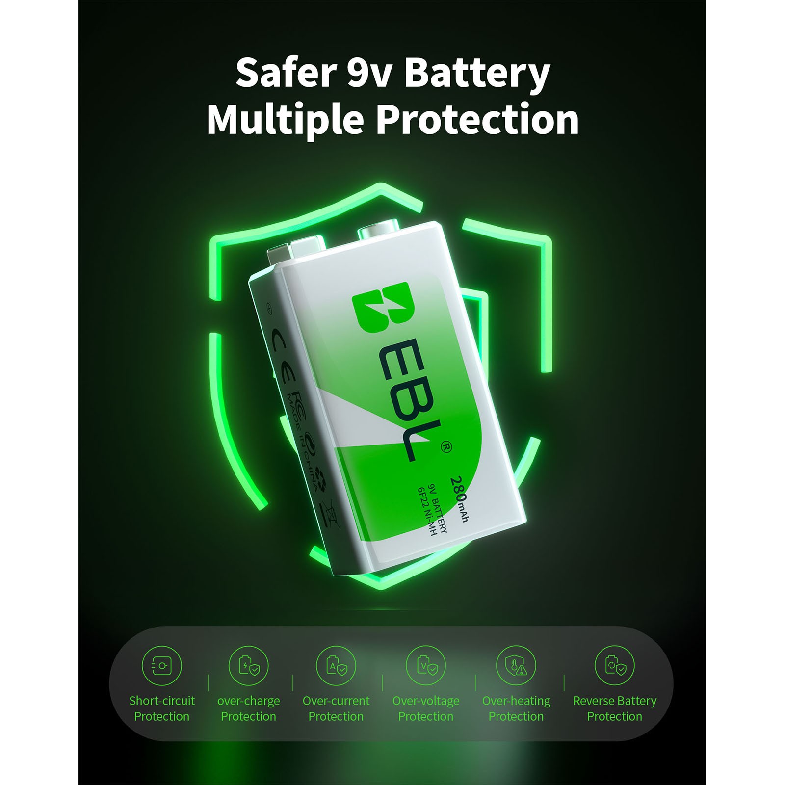 600mAh 9V 6F22 Li-Ion Rechargeable Batteries/ 2 Slots 9 Volt Battery Charger Lot