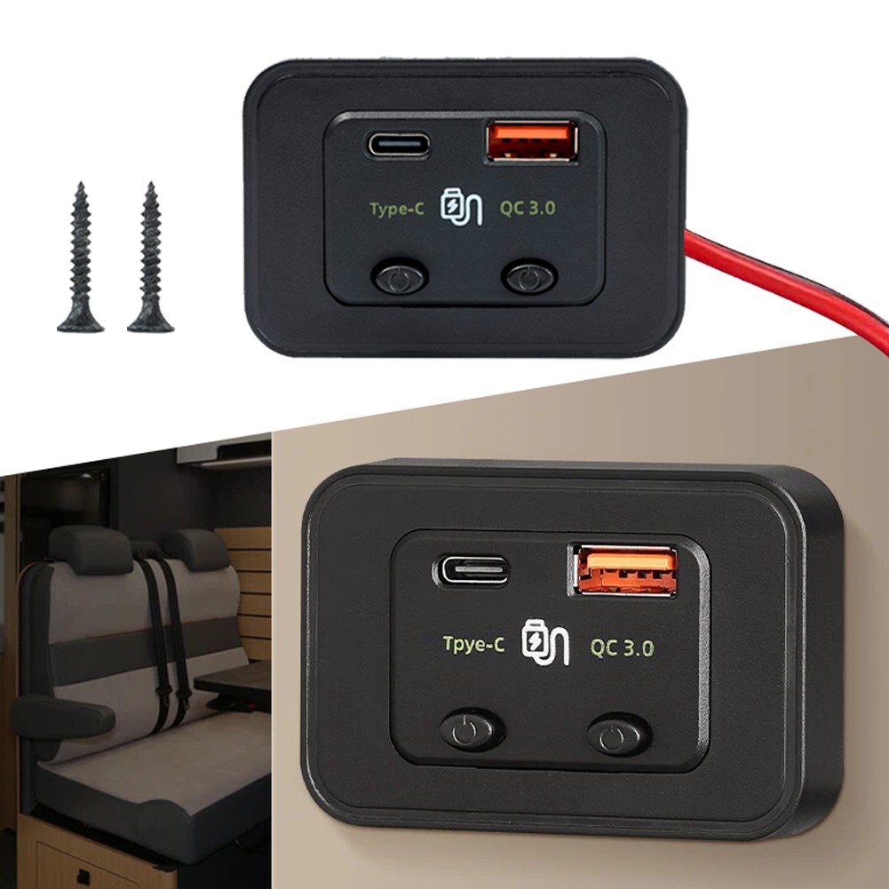 48W 12V-24V USB PD QC3.0 Car Boat RV Fast Charger Socket LED Power Outlet Panel