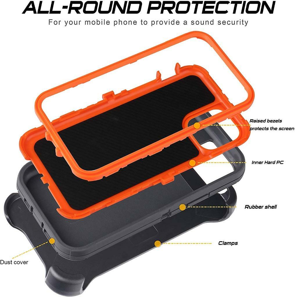 For iPhone 11 Orange/Grass Camo Tree Shockproof Case Cover w/ Belt Clip Holster