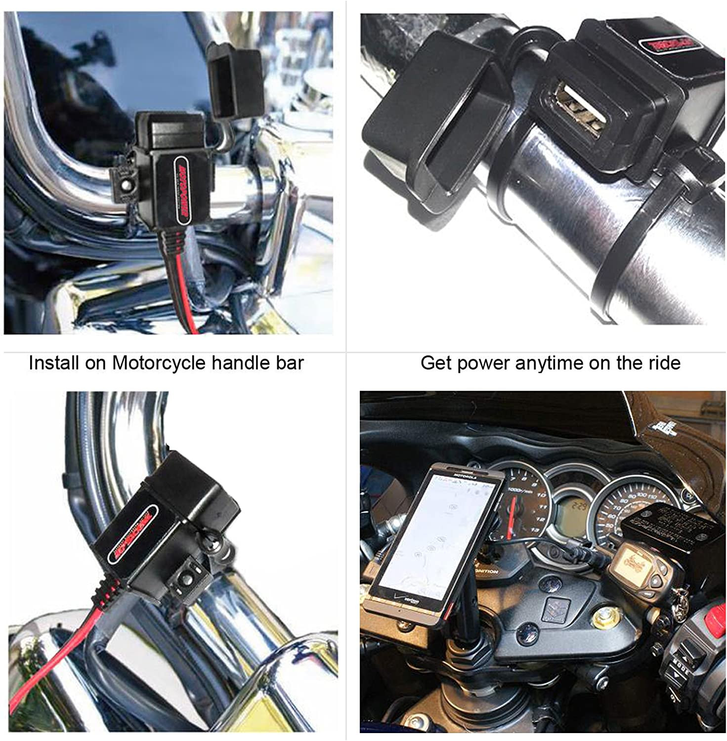 3.1Amp Motorcycle USB Port Kit SAE to USB Adapter on Motorcycle Waterproof