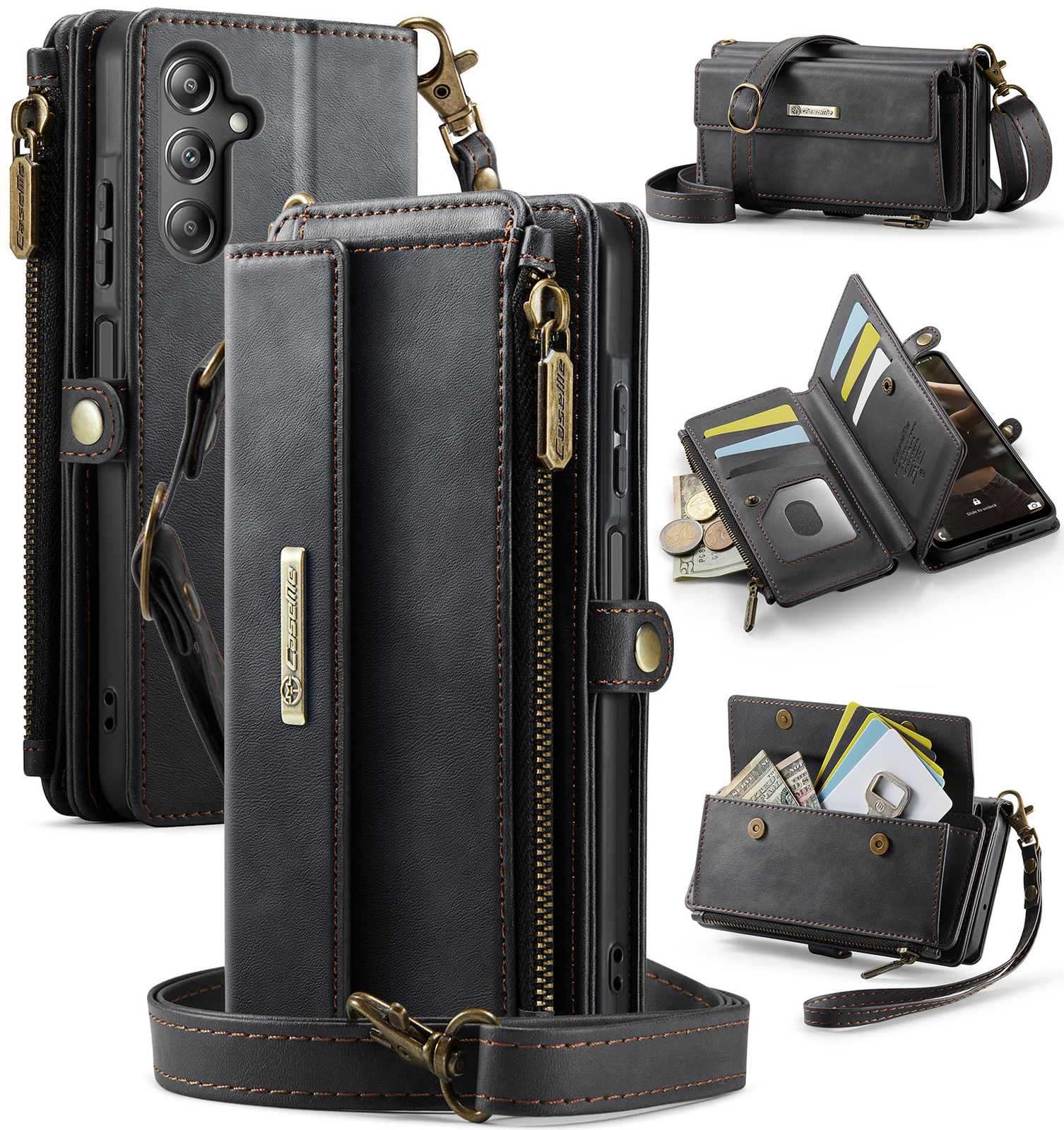 Crossbody Wallet Case For Samsung A16 A15 A54 A55 A56 5G RFID Blocking Card Slot