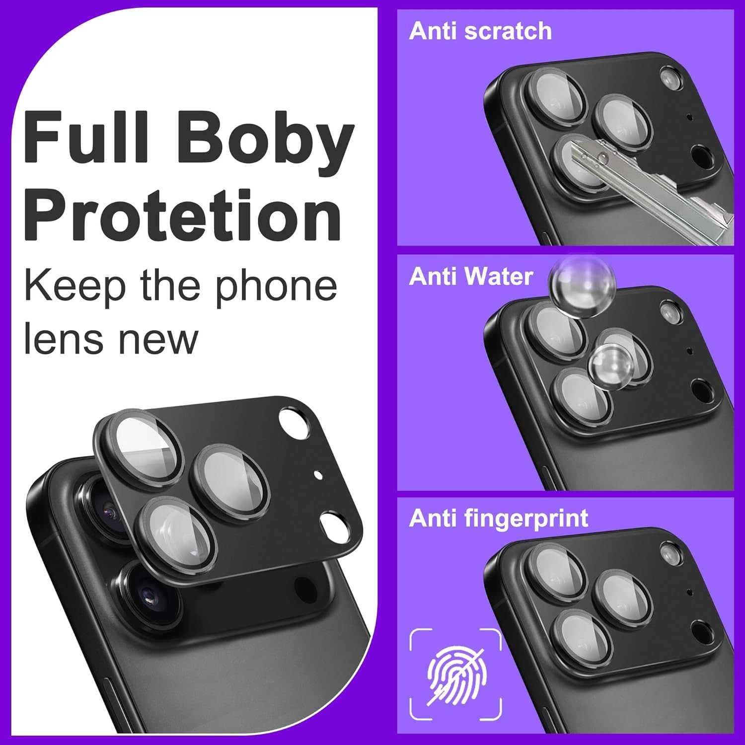 2 Pack For iPhone 17 Pro Max/17 Pro Tempered Glass Metal Camera Lens Protector