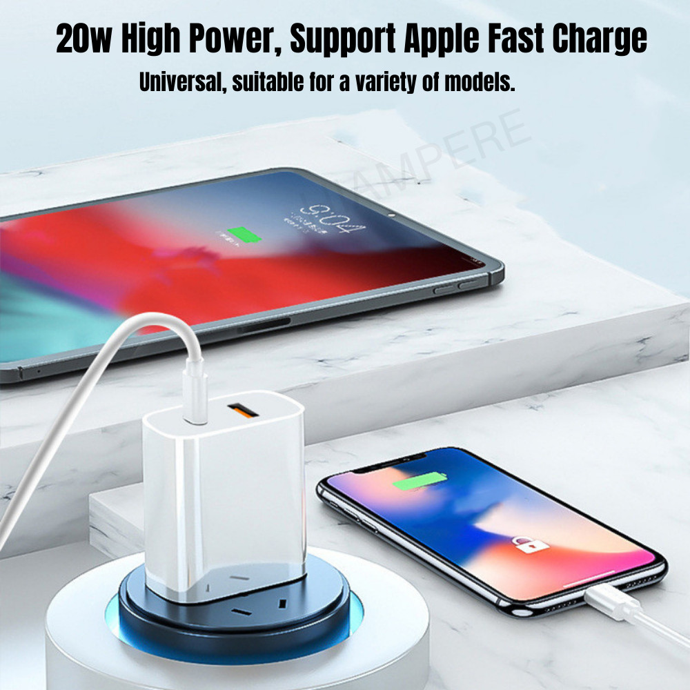 20W Dual Port Fast Charging Block+USB A Brick USB C Charger Plug for iPhone Lot