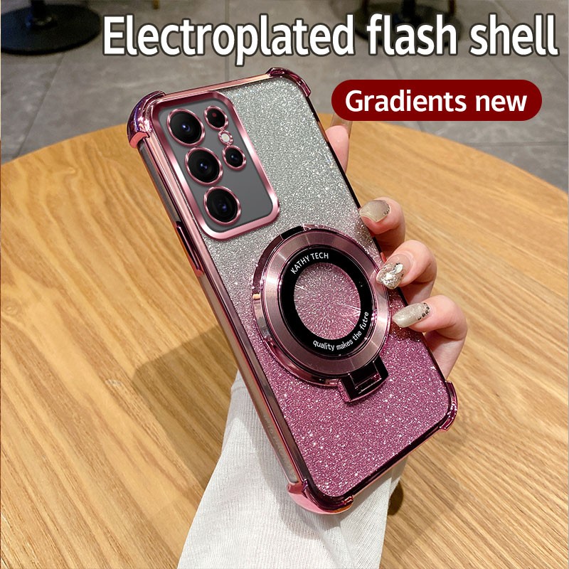 For Samsung Galaxy S24/S23/S22 Bling Glitter Magnetic Ring Stand Shockproof Case