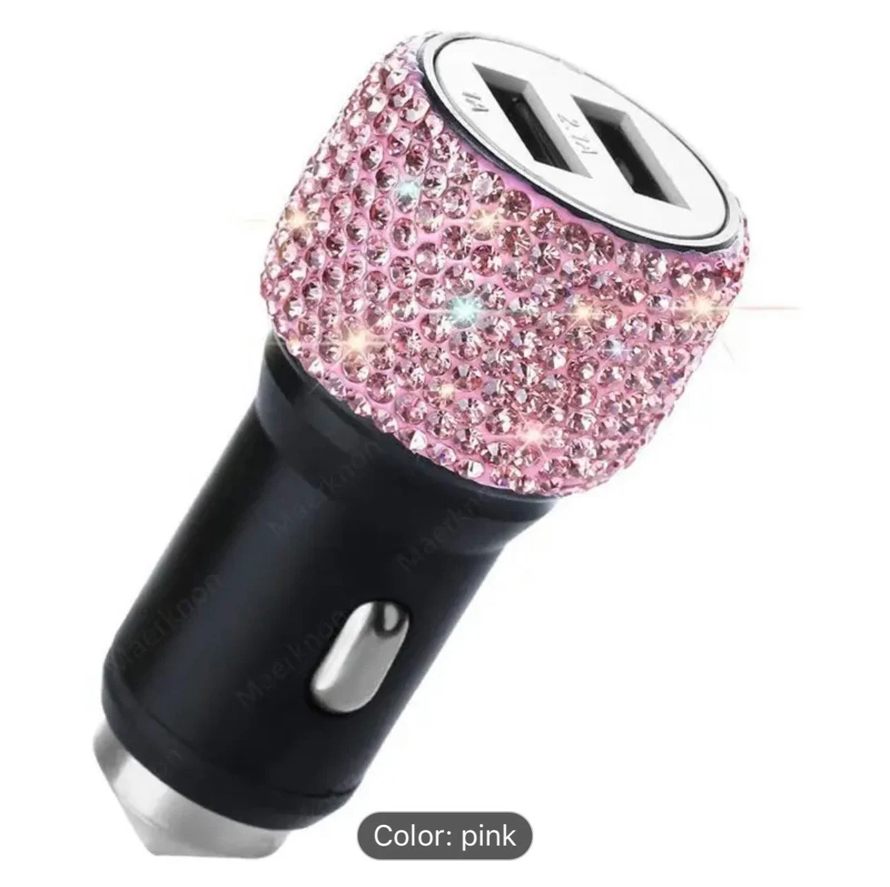 PINK Crystal Encrusted Dual USB Car Fast Charger Luxury Diamond Bling Adapter