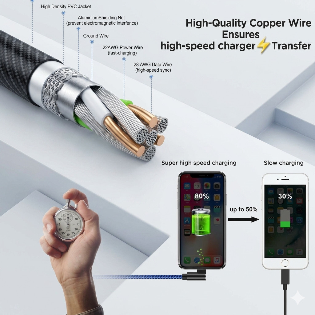 4 PACK 6ft 90 Degree Angle Fast Charging Cable Rapid Charger Charge Sync Cord