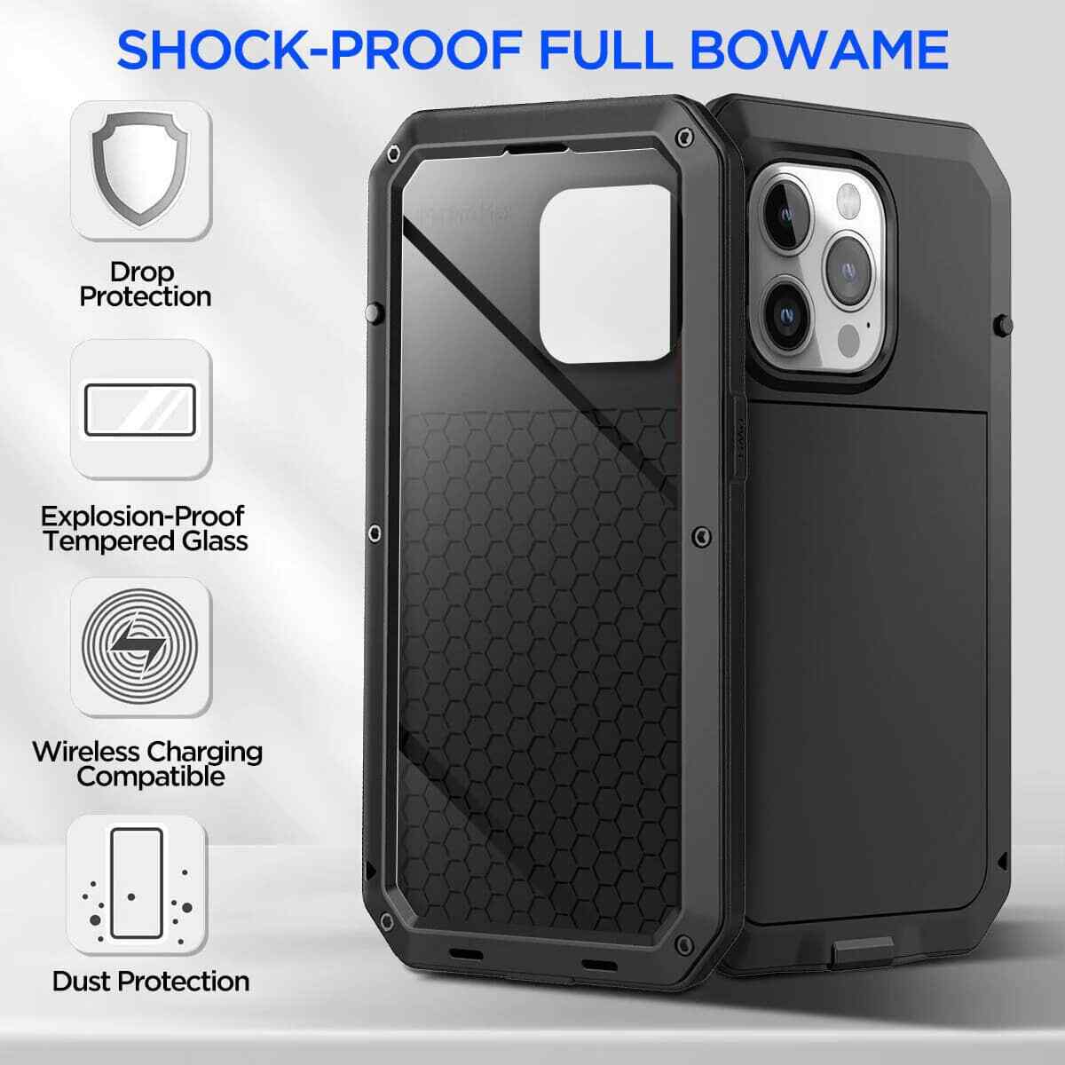 Heavy Duty Protection Armor Metal Case for iPhone 16 15 14 13 12 11 Pro Max XR 8