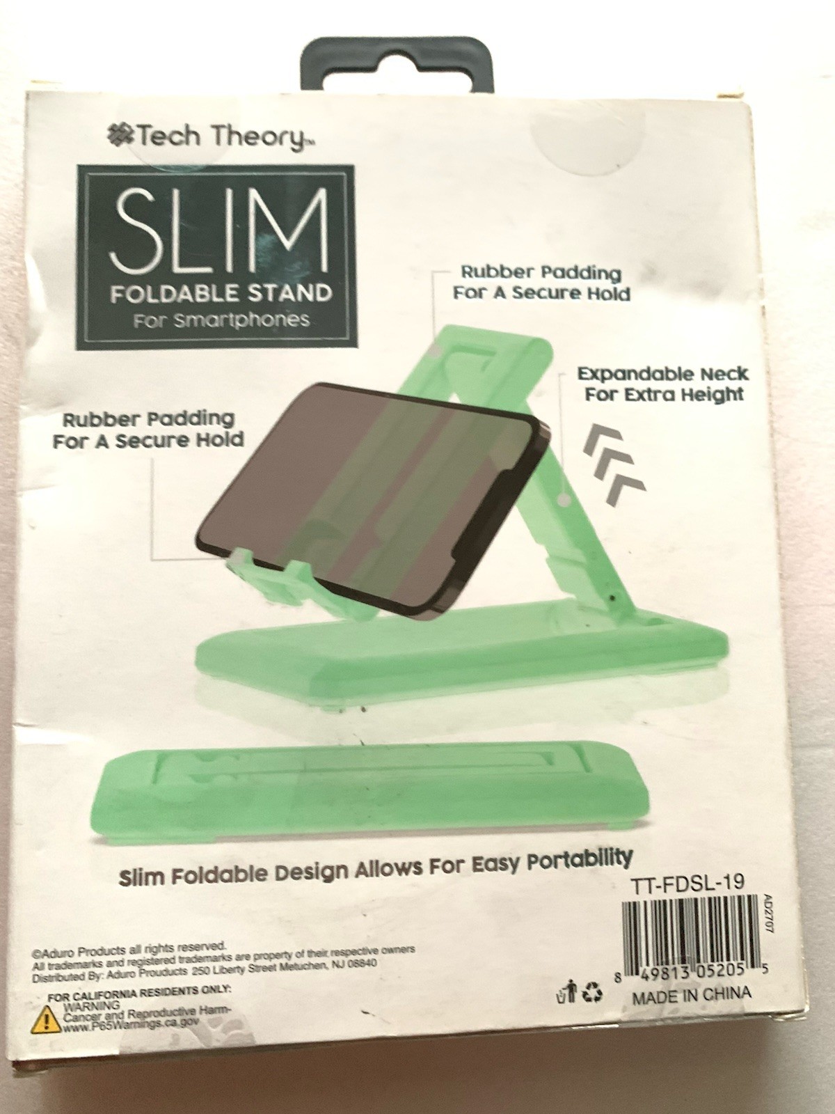 Aduro Tech Theory Slim Foldable Stand For Smart Phones In Green New TT-FDSL-19