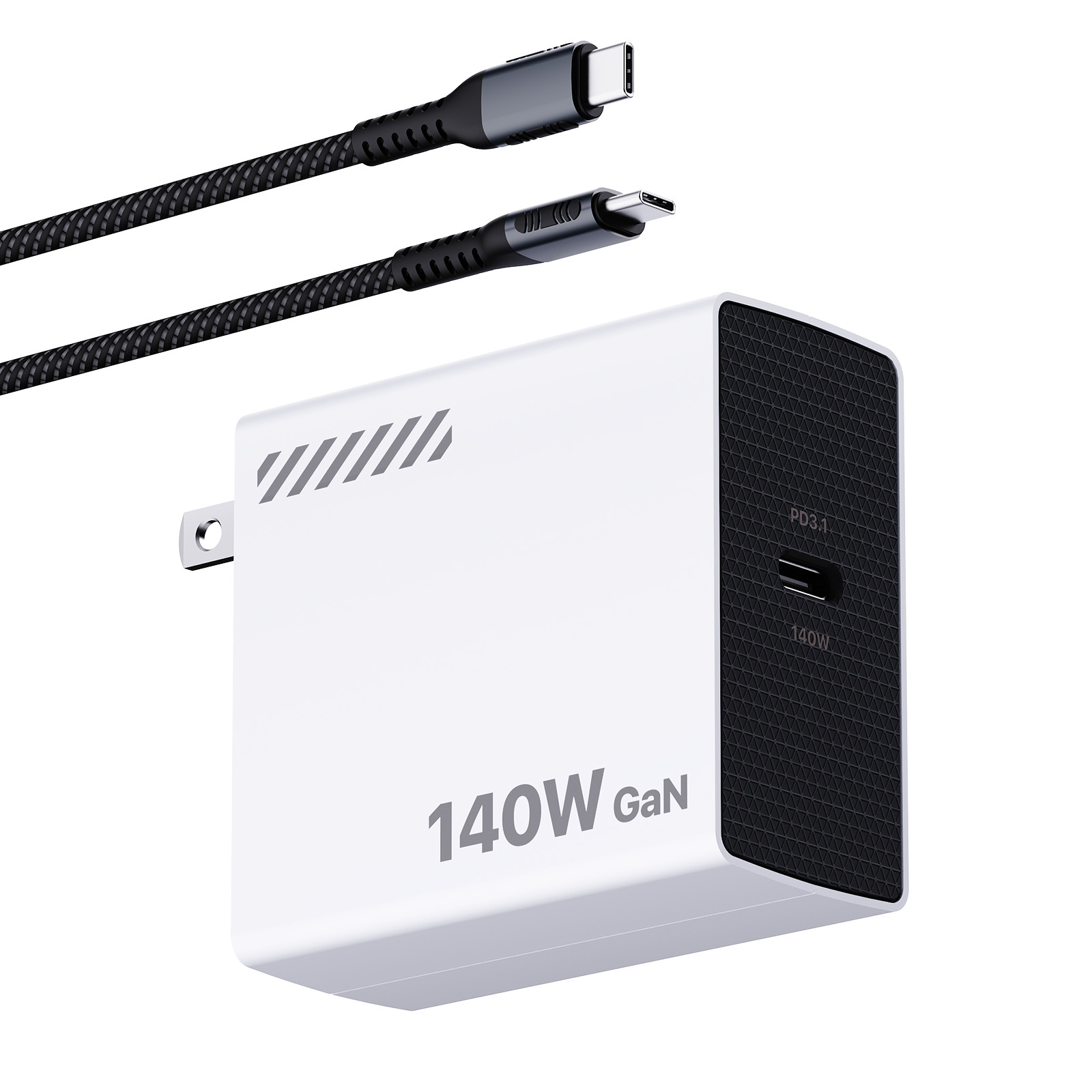140W GaN Fast Charger USB-C PD 3.1 Power Adapter for Laptop Tablet Phone Travel