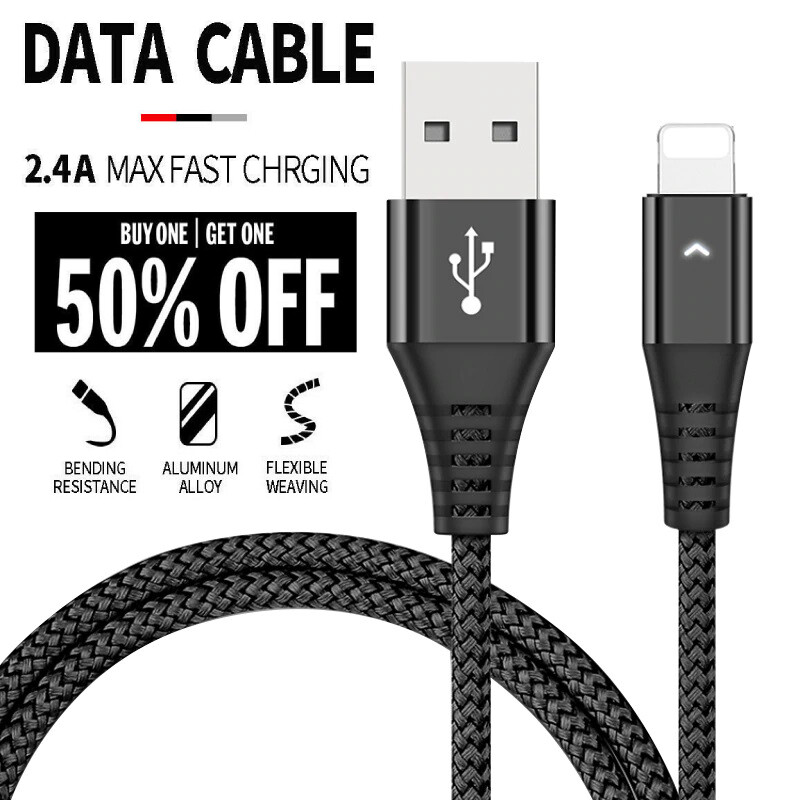 LED USB Cable For iPhone 6 7 8 X XS XR Plus 11 12 Pro Max Fast Charger 2.4A Cord