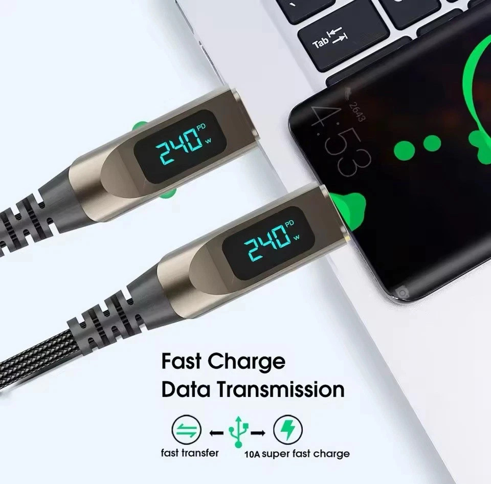 3ft/6ft 240W USB C to Type C Fast Charger Cable Two-Way Charging Cord with LED