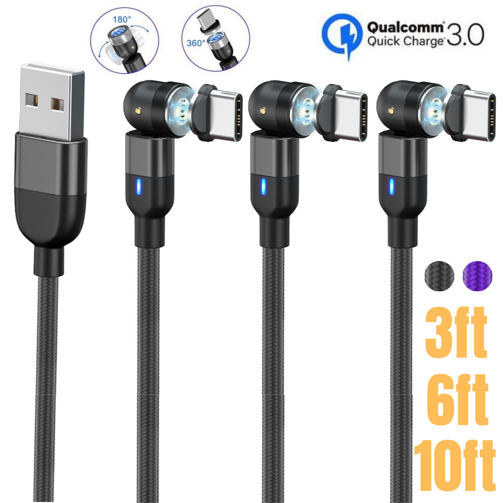 3Pack 3/6Ft Magnetic Type C Cable USB Fast Charger For Samsung Galaxy S8 S9 S10