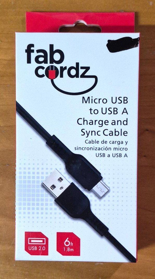 Fabcordz Black Micro USB To USB A Charge Sync Cable 6ft #3006946