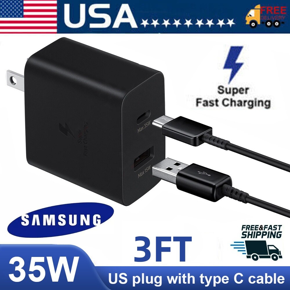 3FT USB-C Cable 35W PD Power Adapter Duo Wall Charger For Samsung Galaxy S23ULTR