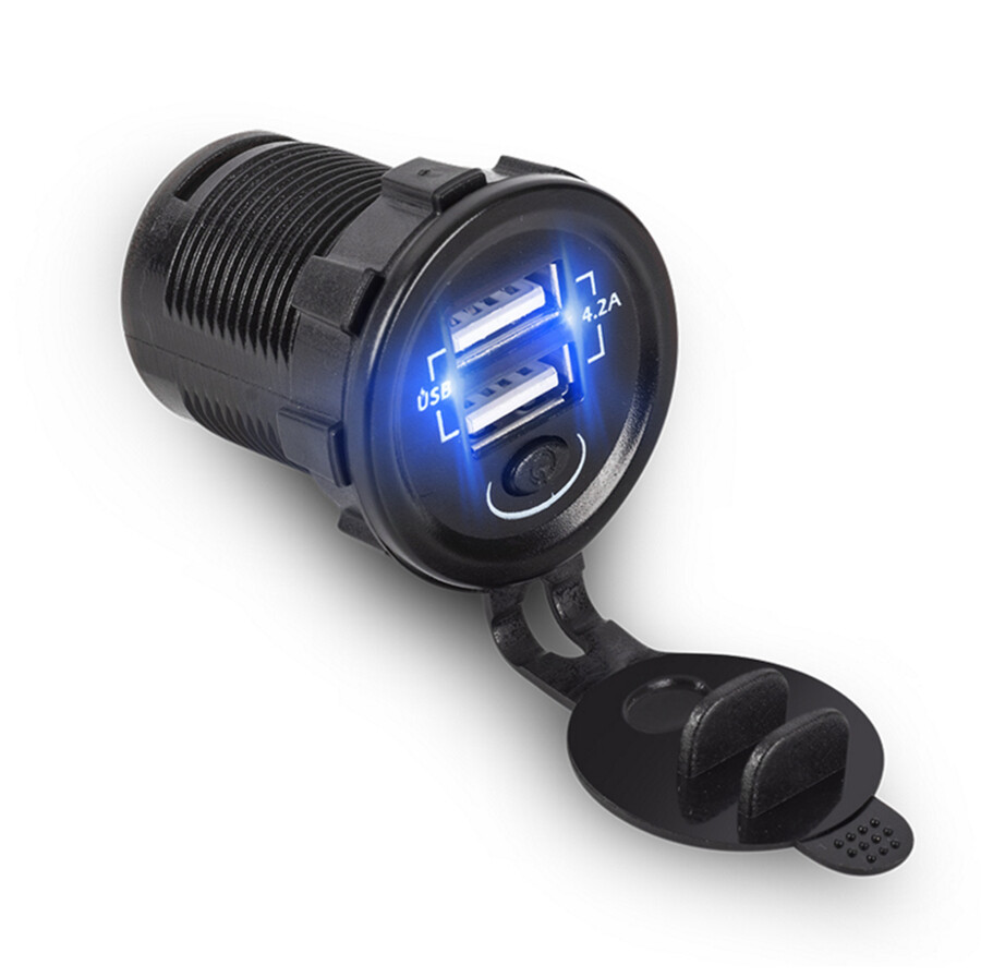 5V 2.1+2.1A Dual USB Blue LED Car Truck Scooter Charger With Independent Switch