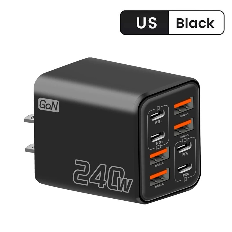 Fast Charging 240W GaN USB-C Power Adapter 8 in 1 Phone Charger Wall iPhone