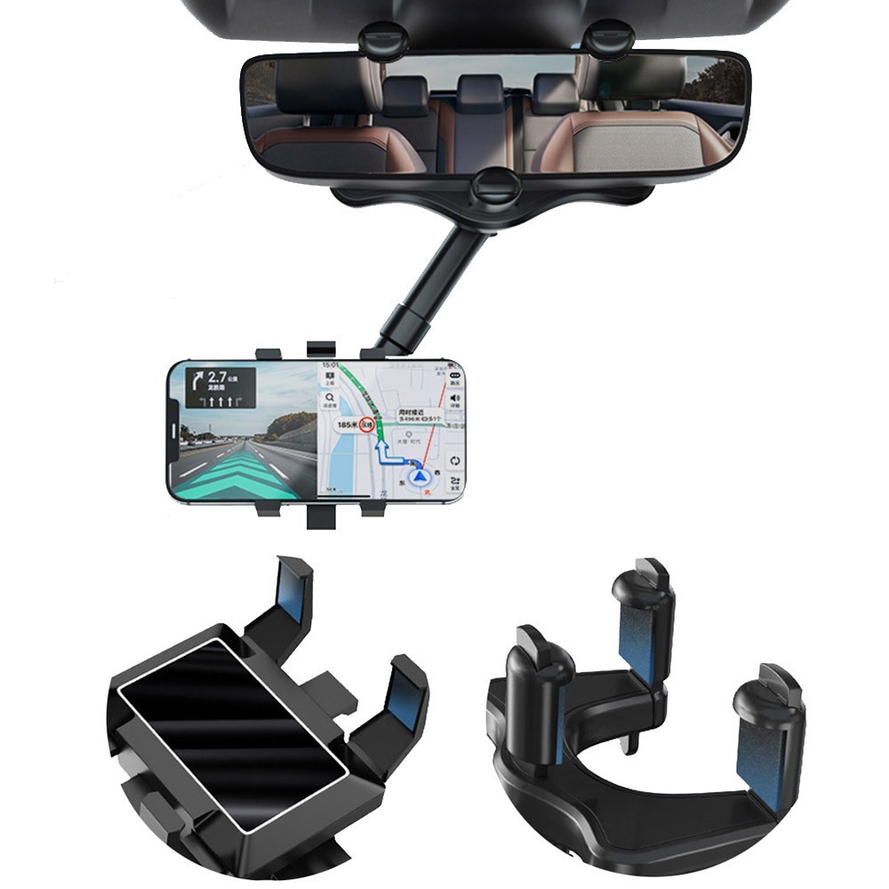 Car Rear View Mirror Phone Holder 360° Rotation Universal Mount Stand Clip Clamp
