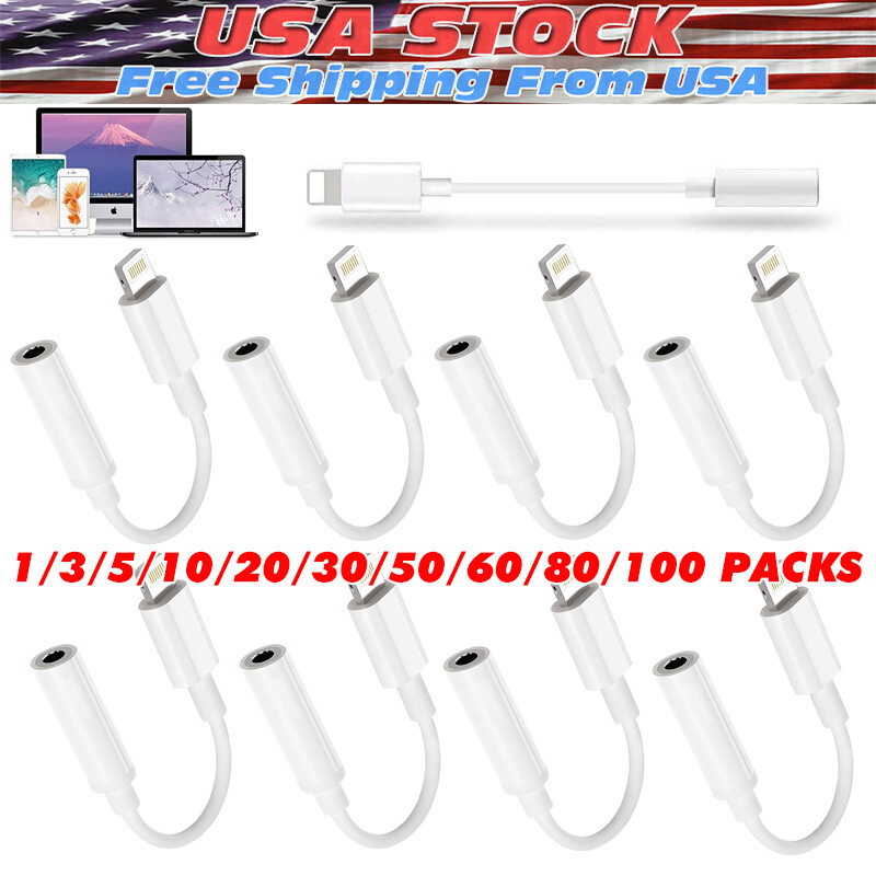 For iPhone Headphone Adapter Jack 8 Pin to 3.5mm Aux Cord Dongle Converter lot
