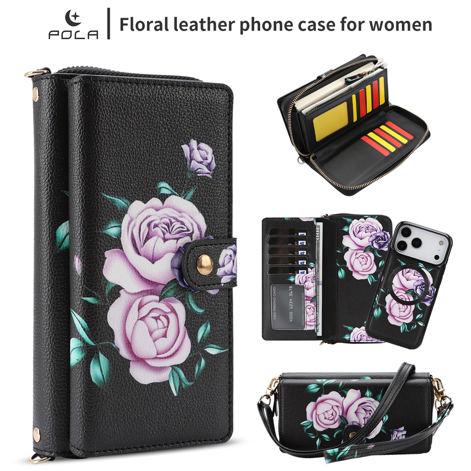 Crossbody Magnetic RFID Leather Wallet Case For iPhone 17 Pro Max 16 15 14 13 12