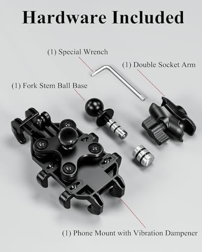 Motorcycle Fork Stem Phone Mount Holder with Vibration Dampener, Heavy Duty Cell