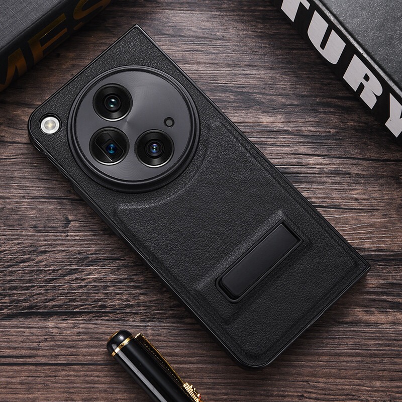 For OnePlus Open Luxury PU Leather Slim Fit Protective Case with Metal Kickstand