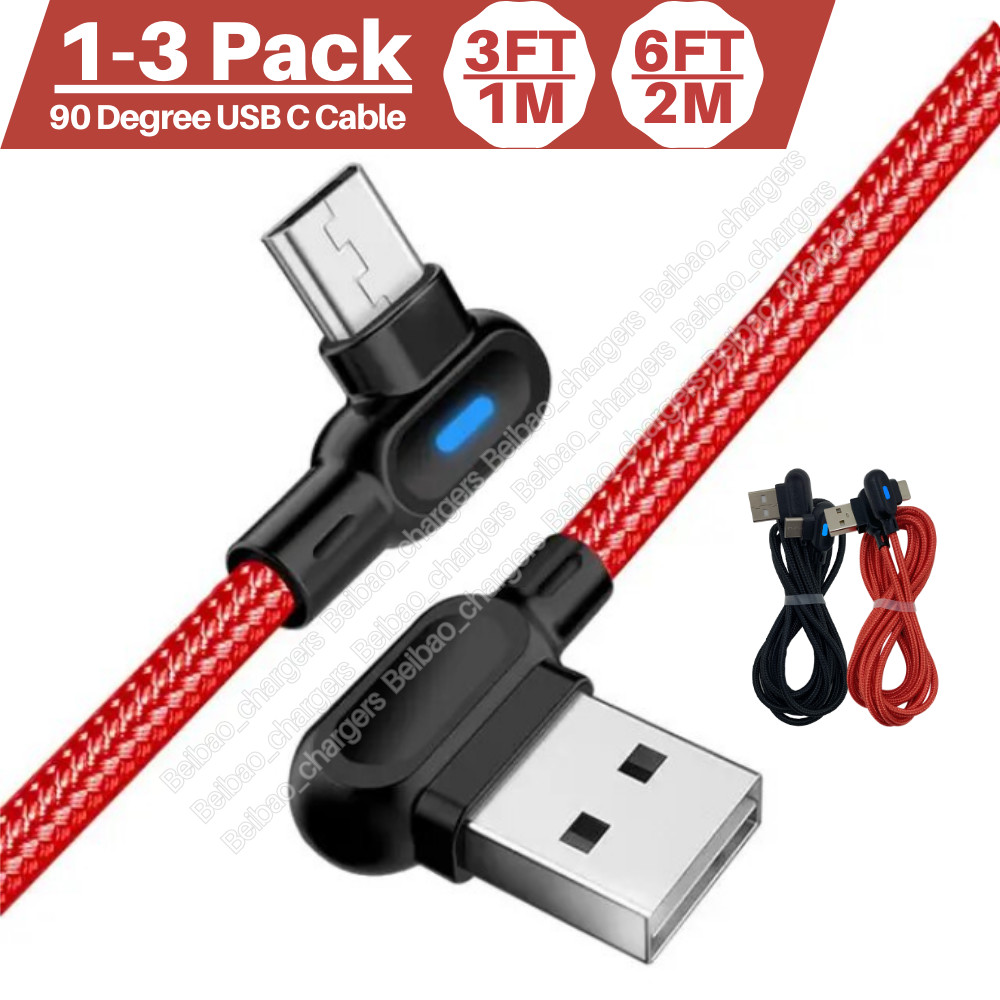 3 Pack 3FT 6Ft 90 Degree Right Angle USB C Fast Charger Cable Type C For Samsung