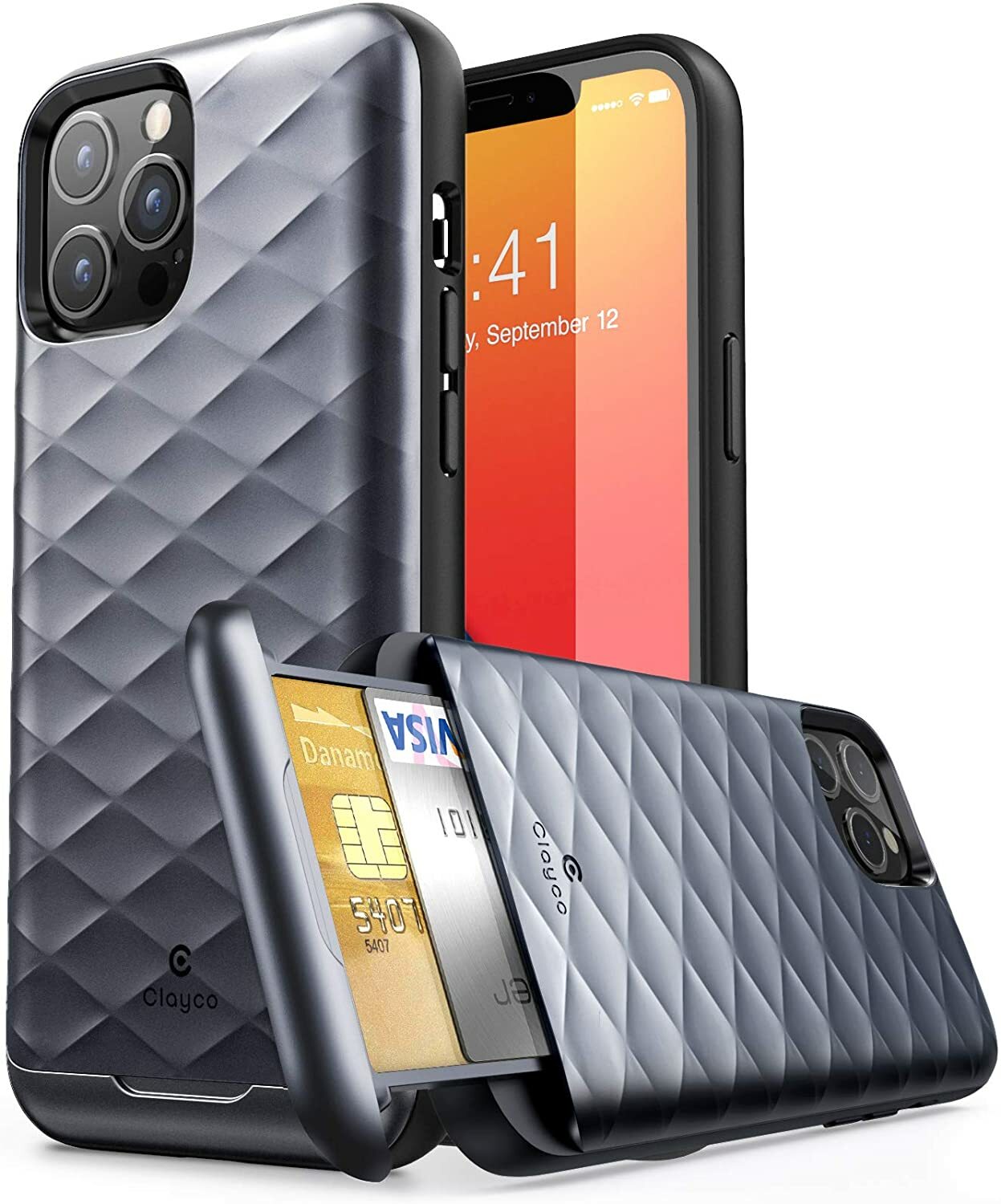 Clayco Argos Wallet Case Hidden Card Slot Back Cover For iPhone 12 Pro Max 6.7″