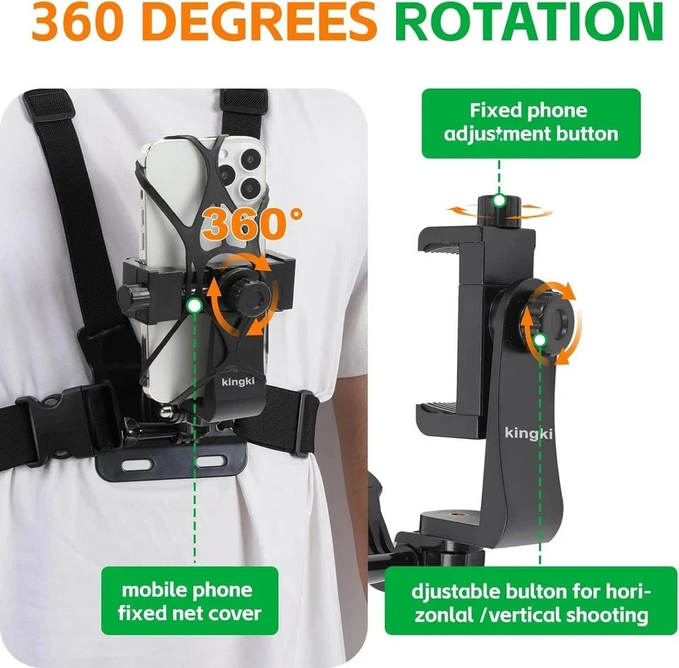 Mobile Phone Chest Strap Harness Mount Head Strap Holder Kit for POV/V.. USA