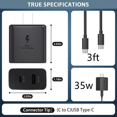 ⚡Super 35W PD Power Adapter Duo Wall Charger+ Cables For Samsung S23 S22 S21 S20