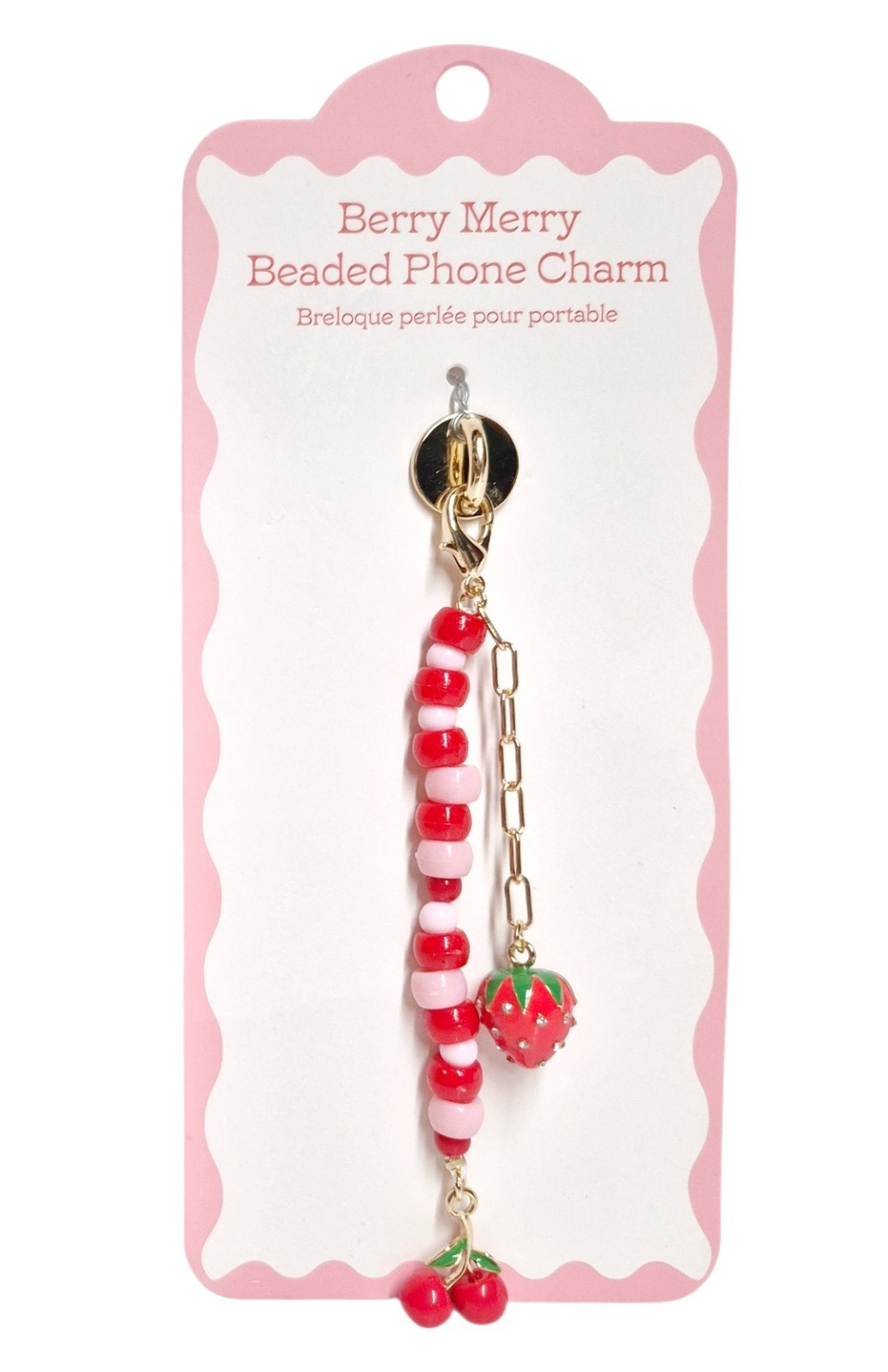 Anthropologie Berry Merry Beaded Phone Charm Red Pink Multi-Color New with Tags