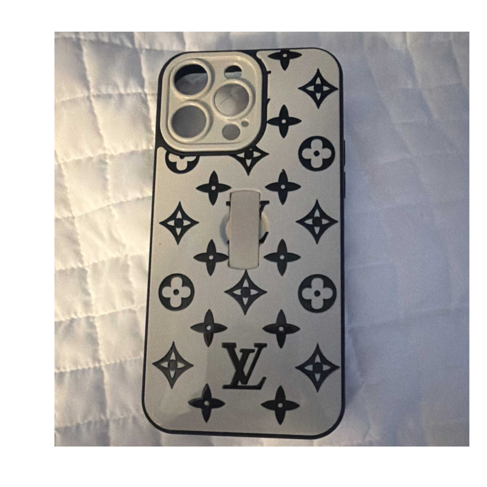 White & Black Patterned Monogram Back Case Phone Case Cover
