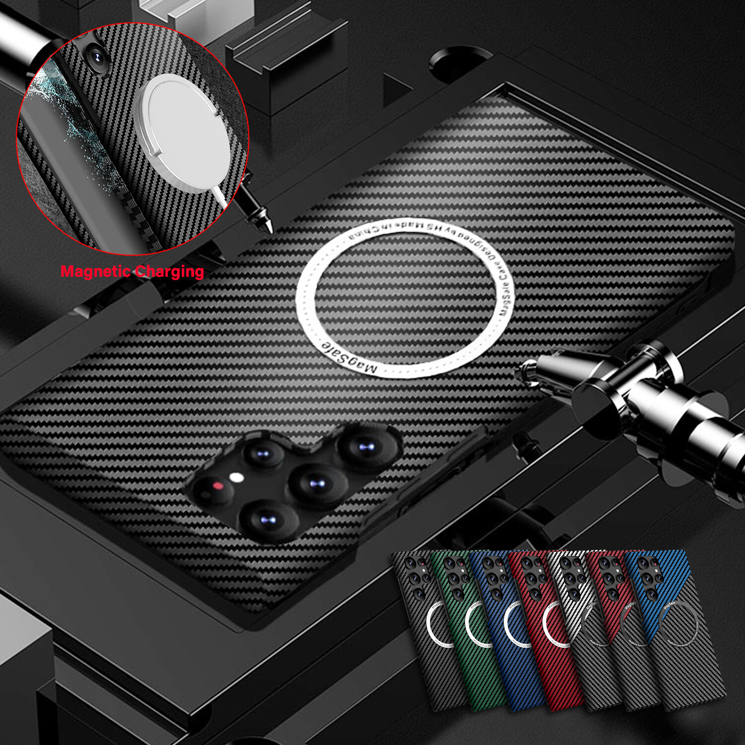For Samsung Galaxy S24 S23 Ultra S22 S21 Magnetic MagSafe Carbon Fiber Slim Case