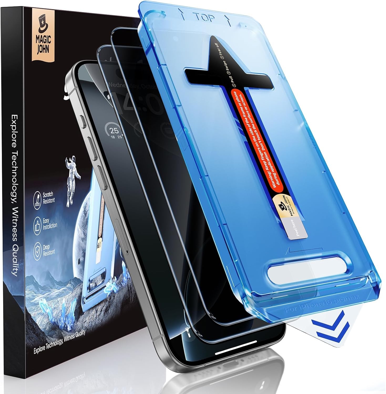 MAGIC JOHN 2 Pack for iPhone 16 Pro Max Plus Screen Protector tempered Glass