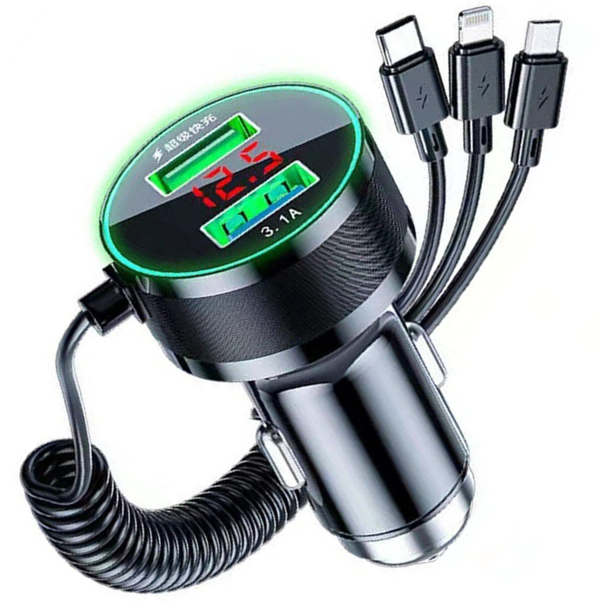 Fast Charger Car Adapter Dual USB PD Type-C Charging For iPhone Samsung w/Cable